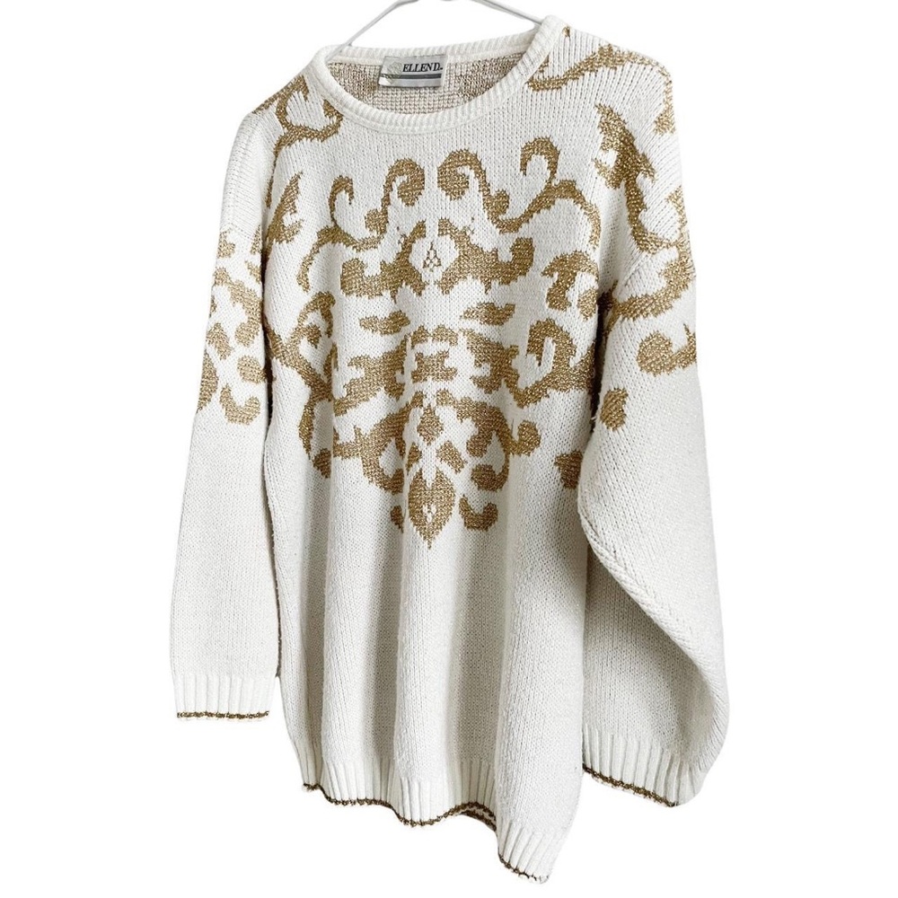 Vintage gold and white sparkly knit crewneck